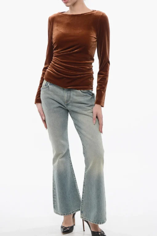 Best Top Drappeggiato in Velour Donna T-Shirts E Tops
