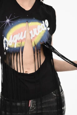 Sale Top Effetto Vintage con Frange Donna T-Shirts E Tops