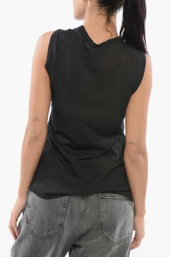 New Top Girocollo in Misto Cotone Semitrasparente Donna T-Shirts E Tops