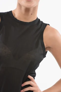 New Top Girocollo in Misto Cotone Semitrasparente Donna T-Shirts E Tops