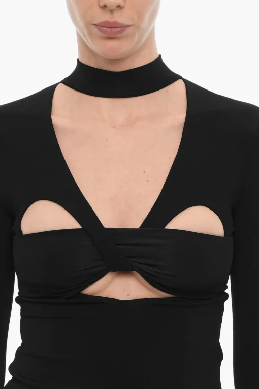 Clearance Top Halterneck a Maniche Lunghe con Dettagli Cut-Out Donna T-Shirts E Tops