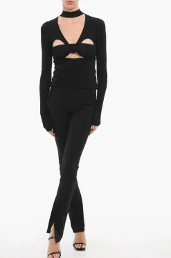 Clearance Top Halterneck a Maniche Lunghe con Dettagli Cut-Out Donna T-Shirts E Tops