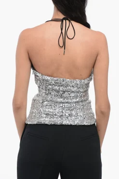 New Top Halterneck con Paillettes All-Over Donna T-Shirts E Tops