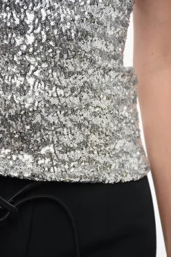 New Top Halterneck con Paillettes All-Over Donna T-Shirts E Tops