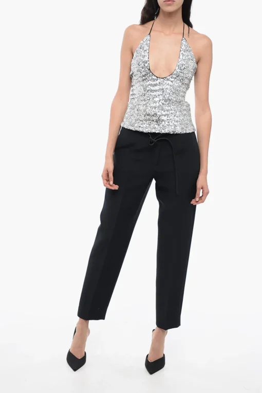 New Top Halterneck con Paillettes All-Over Donna T-Shirts E Tops