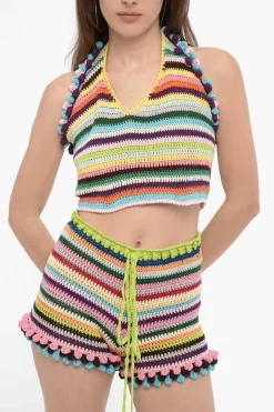 Discount Top Halterneck in Crochet Crop Donna T-Shirts E Tops