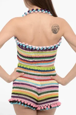 Discount Top Halterneck in Crochet Crop Donna T-Shirts E Tops