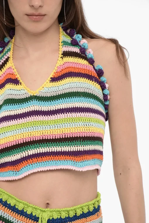 Discount Top Halterneck in Crochet Crop Donna T-Shirts E Tops