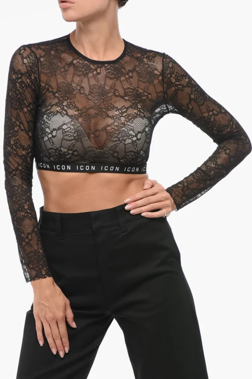 Top ICON Underwear Crop in Pizzo>Dsquared2 Fashion