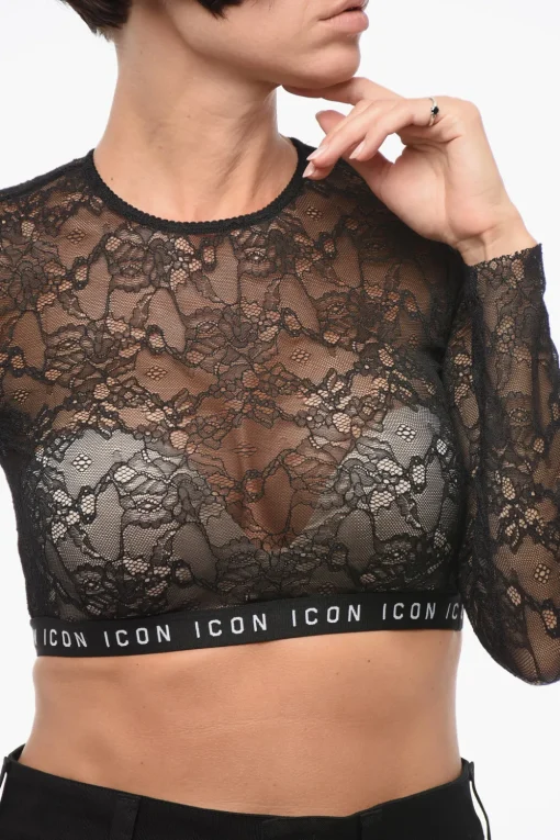 Top ICON Underwear Crop in Pizzo>Dsquared2 Fashion