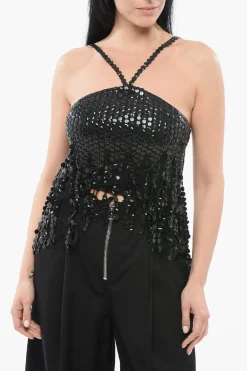 Fashion Top Impreziosito con Collo Halter Donna T-Shirts E Tops
