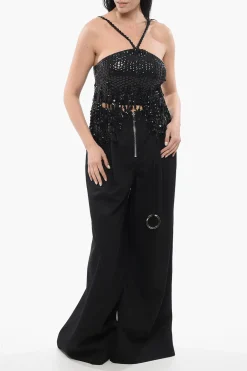 Fashion Top Impreziosito con Collo Halter Donna T-Shirts E Tops