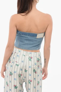 New Top In Denim Con Zip Frontale Donna T-Shirts E Tops