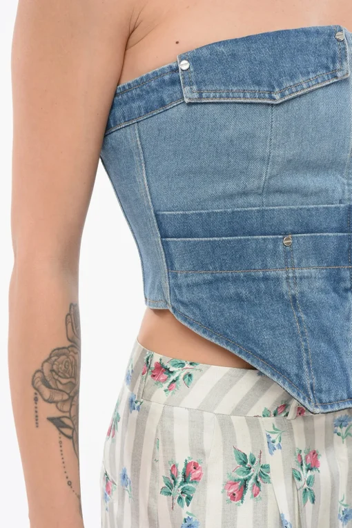New Top In Denim Con Zip Frontale Donna T-Shirts E Tops