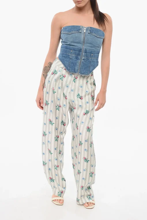 New Top In Denim Con Zip Frontale Donna T-Shirts E Tops