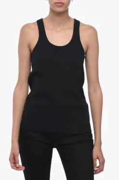 Sale Top in Maglia Jersey con Logo In Rilievo Donna T-Shirts E Tops