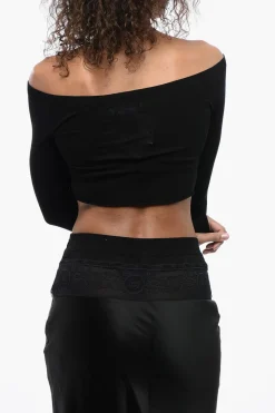 Outlet Top in Maglia Logata con Scollo a Barca Donna T-Shirts E Tops