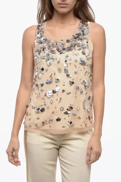 Top in Mesh con Applicazioni Effetto Shimmer>Parosh Hot