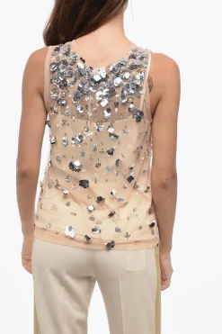 Top in Mesh con Applicazioni Effetto Shimmer>Parosh Hot