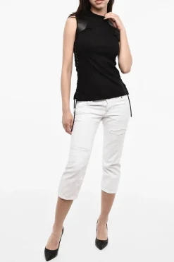 Outlet Top Lace-Up in cotone con Dettagli in Pelle Vegan Donna T-Shirts E Tops