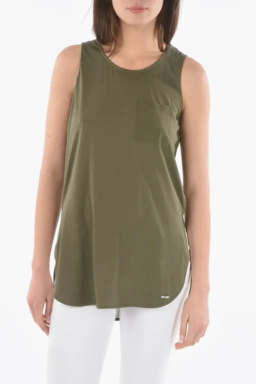 New Top Oversize con Taschino e Spacchi Laterali Donna T-Shirts E Tops