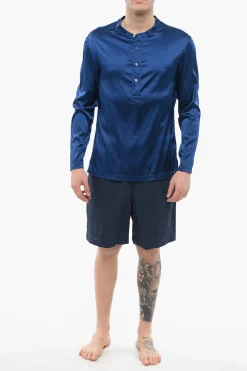 Fashion Top Pigiama A Maniche Lunghe Con Bottoni Uomo Intimo