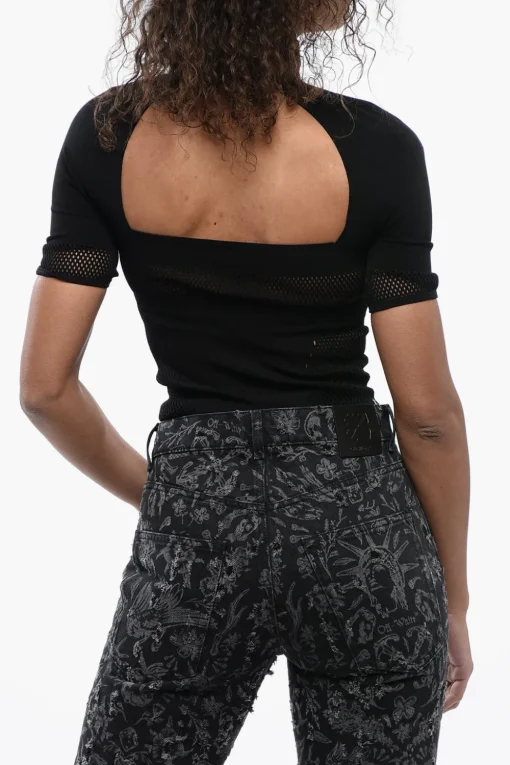 Sale Top Seamless in Mesh con Dettaglio Open-Back Donna T-Shirts E Tops