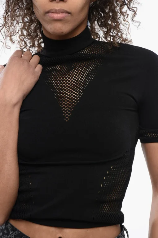 Sale Top Seamless in Mesh con Dettaglio Open-Back Donna T-Shirts E Tops
