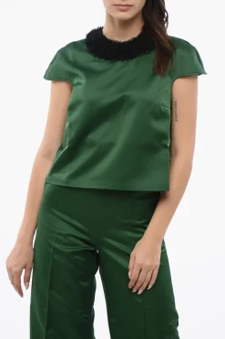 Sale Top Senza Maniche Con Colletto In Tulle Donna T-Shirts E Tops