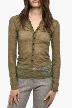 Outlet Top Slim Fit In Pizzo Con Bottoni Donna Intimo