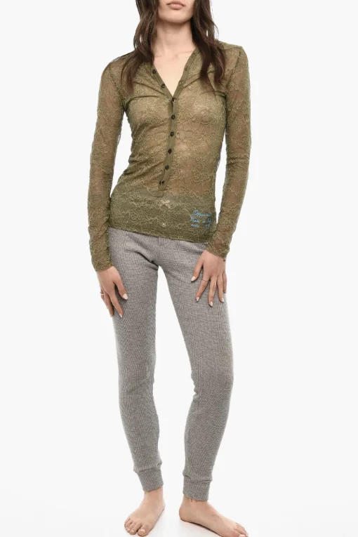 Outlet Top Slim Fit In Pizzo Con Bottoni Donna Intimo