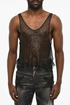 Fashion Top Tank Opework in Paillettes Uomo T-Shirt