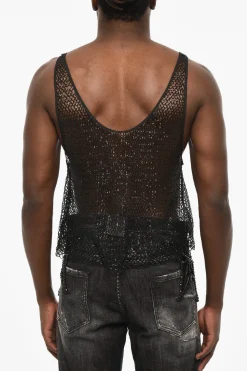 Fashion Top Tank Opework in Paillettes Uomo T-Shirt