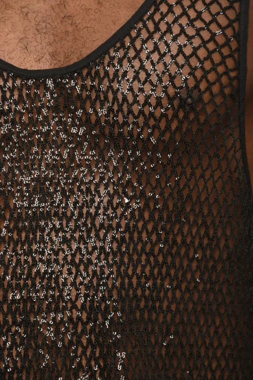 Fashion Top Tank Opework in Paillettes Uomo T-Shirt