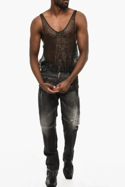 Fashion Top Tank Opework in Paillettes Uomo T-Shirt