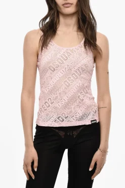 Fashion Top Traforato Con Logo All-Over Donna T-Shirts E Tops