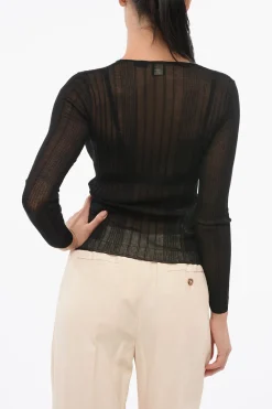 Best Top Trasparente a Costine a Maniche Lunghe Donna T-Shirts E Tops