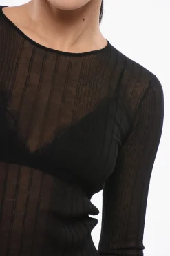 Best Top Trasparente a Costine a Maniche Lunghe Donna T-Shirts E Tops