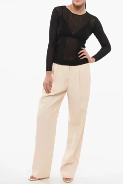 Best Top Trasparente a Costine a Maniche Lunghe Donna T-Shirts E Tops