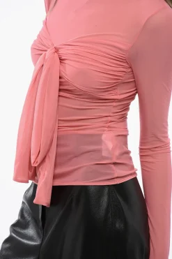 Discount Top Trasparente a Maniche Lunghe con Fiocco Donna T-Shirts E Tops