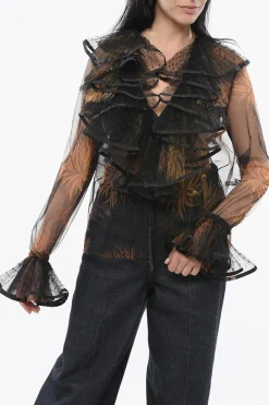 Top Trasparente a Motivo Vegetale con Volant>Etro Sale