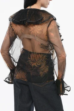 Top Trasparente a Motivo Vegetale con Volant>Etro Sale