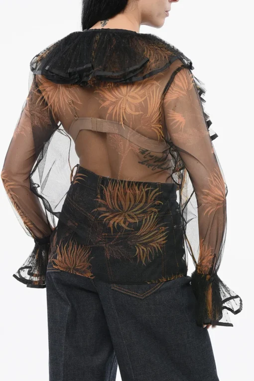 Top Trasparente a Motivo Vegetale con Volant>Etro Sale