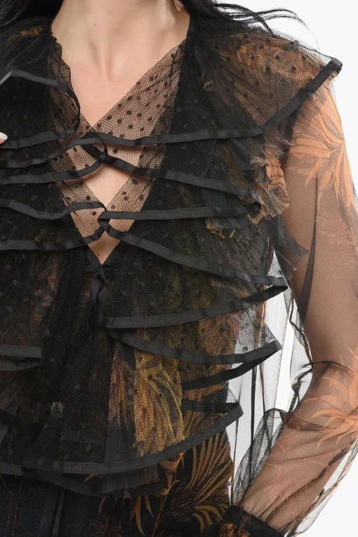 Top Trasparente a Motivo Vegetale con Volant>Etro Sale
