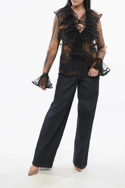 Top Trasparente a Motivo Vegetale con Volant>Etro Sale