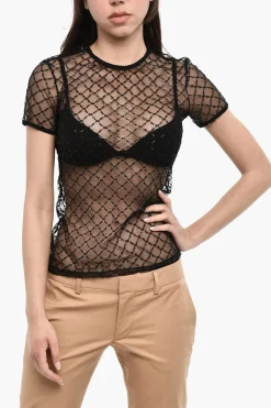 Outlet Top Trasparente In Paillettes Donna T-Shirts E Tops