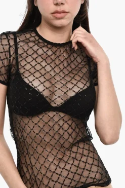 Outlet Top Trasparente In Paillettes Donna T-Shirts E Tops