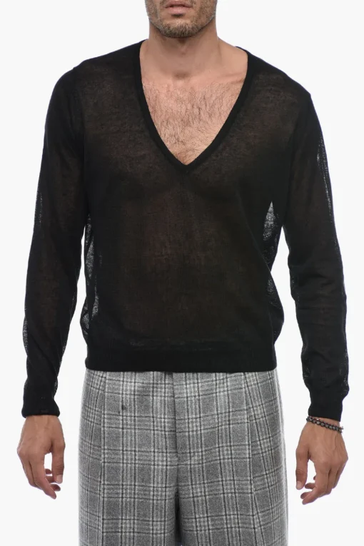 Best TREND Pullover In Misto Lino Con Collo a V Uomo Maglieria