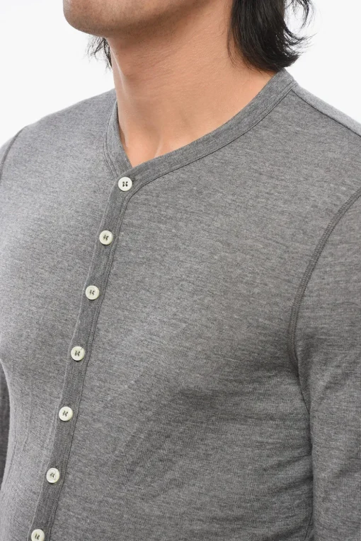 T-Shirt a Maniche Lunghe in Misto Lana con Abbottonatura Frontale>Dsquared2 Outlet