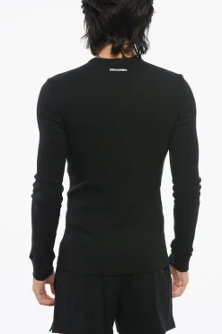 Clearance T-Shirt a Maniche Lunghe in Cotone con Abbottonatura Frontale Uomo Intimo